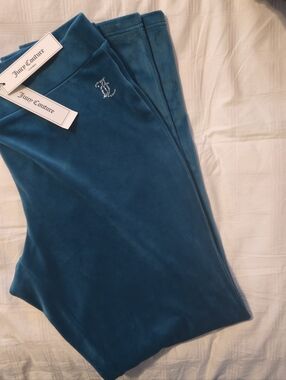 Juicy Couture Teal Velour Track Pants Women’s Size Large NWT Rhinestone Logo Lou